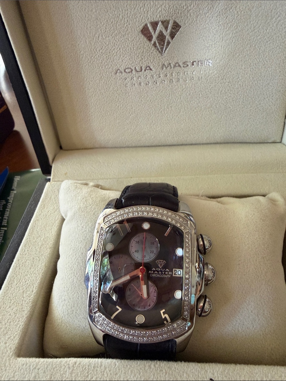 Men’s Black Dial Diamond Bezel Chronograph Watch